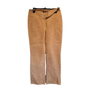 Rem Garson Suede 100% Leather Pants Tan w Attached Belt Size 10